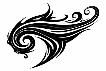 Stylized black tribal tattoo design featuring sharp curves, pointed edges, and an abstract flame-like form. 