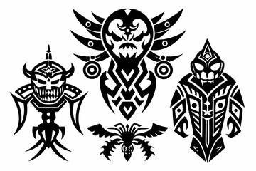 Obraz premium Stylized black tribal tattoo design featuring sharp curves, pointed edges, and an abstract flame-like form. 