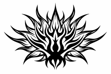 Stylized black tribal tattoo design featuring sharp curves, pointed edges, and an abstract flame-like form. 