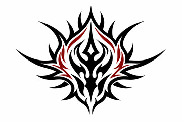 Stylized black tribal tattoo design featuring sharp curves, pointed edges, and an abstract flame-like form. 
