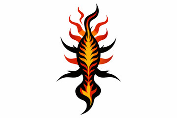 Stylized black tribal tattoo design featuring sharp curves, pointed edges, and an abstract flame-like form. 