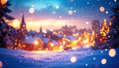 Snowy Village with Christmas Lights, and Winter.