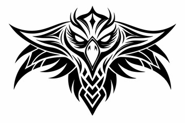 Stylized black tribal tattoo design featuring sharp curves, pointed edges, and an abstract flame-like form. 