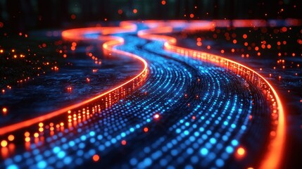 Abstract glowing path through a digital forest