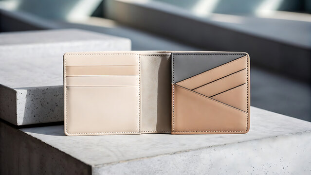 Elegant leather wallet minimalist design beige gray