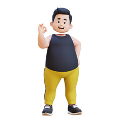 3D plus size overweight obesse man giving ok hand sign
