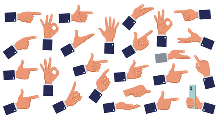 Collection of Diverse Hand Gestures Pointing, Okay Sign, and More