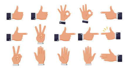 Collection of Diverse Hand Gestures Thumbs Up, Okay, Pointing, and More