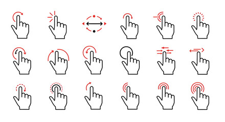 Collection of Touchscreen Gesture Icons Tap, Swipe, Zoom, Rotate, and More