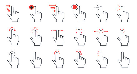 Collection of Simple Hand Gesture Icons for UI Design Tap, Swipe, Zoom, Rotate, and More