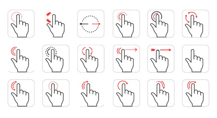 Collection of Touchscreen Gesture Icons Tap, Swipe, Rotate, Zoom