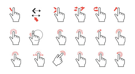 Collection of Touchscreen Gesture Icons Tap, Swipe, Pinch & More
