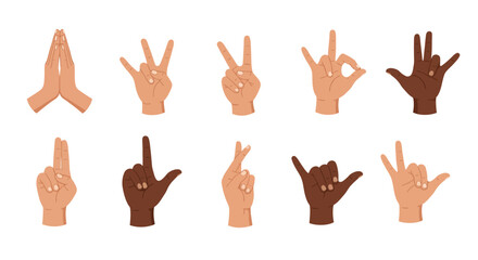 Collection of Diverse Hand Gestures Illustrations of Various Hand Signals and Positions
