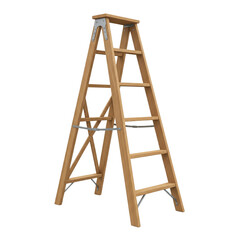 Wooden A-frame step ladder isolated on clear transparent background Generative Ai.