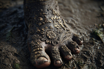 Obraz premium Human footprints on wet ground