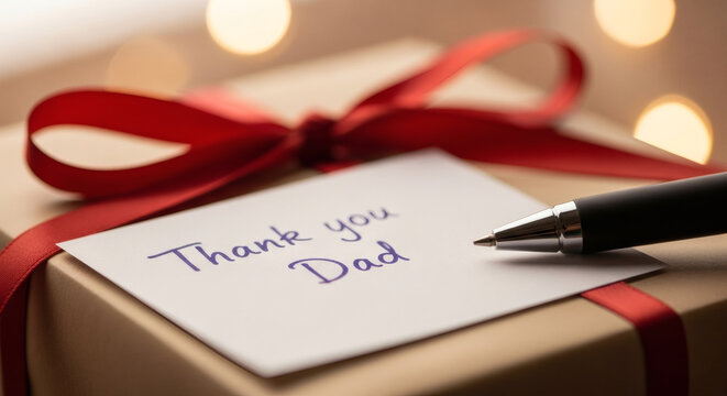Father's Day Gift with Thank You Dad Card and Red Ribbon for Father's Day Celebration, dia dos pais