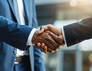 Business men shaking hands after successful deal, showcasing professionalism and collaboration in corporate environment. moment reflects trust and mutual agreement
