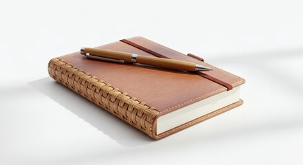 Elegant Leather Notebook and Pen on a Clean White Background, Ideal for Business Planning, Creative Writing, or Daily Journaling and Organization