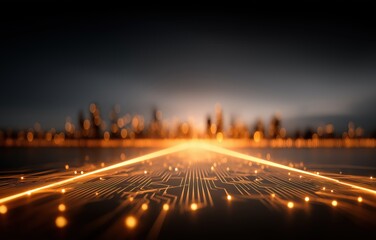 Illuminate the future with a vibrant conceptual city grid showcasing pulsating energy circuits and a dynamic skyline