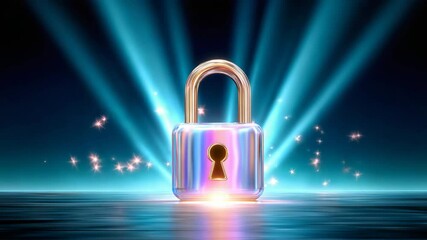 A modern, shiny padlock illuminated by radiant beams of light, symbolizing security, protection, and privacy in the digital world. - Powered by Adobe
