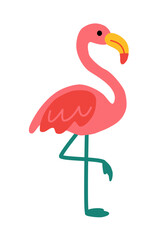 Pink flamingo vector illustration in a flat, simple graphic style with vibrant colors. Perfect for tropical themes, children's designs, animal-themed decor, and playful summer projects.