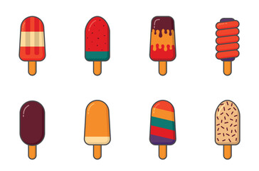 Ice creams set. Sweet cold desserts and summer foods. Isolated vector images
