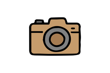 This image shows a minimalist, hand-drawn style camera icon in shades of brown and gray.