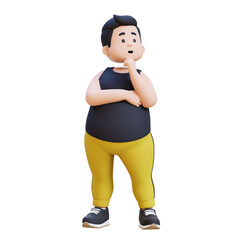 3D plus size overweight obesse man think, Health and Wellness Concept