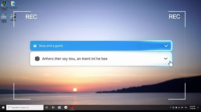 Computer screen recording a sunset over water with search bars and icons