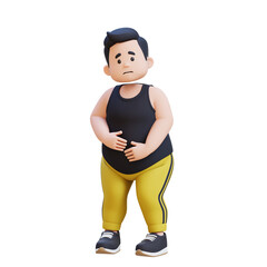 3D plus size overweight obesse man in Stomach Ache