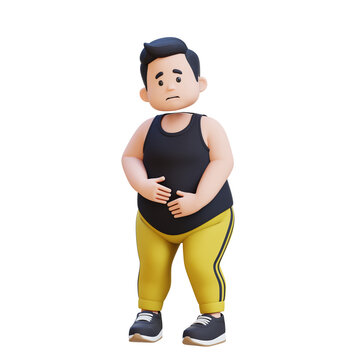3D plus size overweight obesse man in Stomach Ache