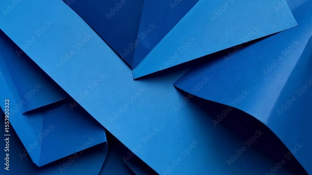 Wall mural geometric folded paper shapes in shades of blue forming an abstract textured background with shadows