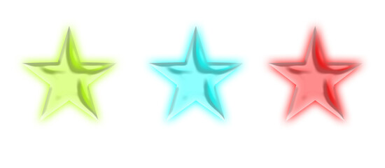Fototapeta premium Glowing Neon Star Icons in Green, Blue, and Red with Light Effects on Transparent Background