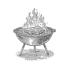 Obraz premium Hand Drawn Steak on a Grill. Vintage rough woodcut engraving linocut style vector illustration