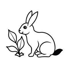 Obraz premium Rabbit chewing leafy plant beside small garden bed Vector illustration