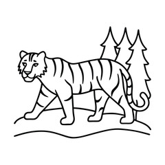 Silent tiger stepping carefully through forest space Vector illustration