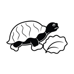 Turtle slowly walking toward fresh lettuce leaf Vector illustration