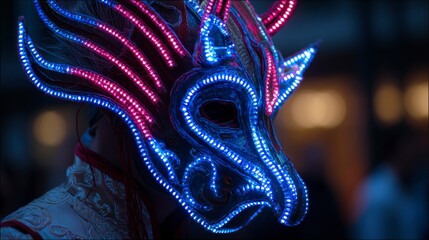 Obraz premium Dragon mask led lights close up