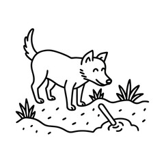 Dog digging enthusiastically in garden with dirt flying Vector illustration