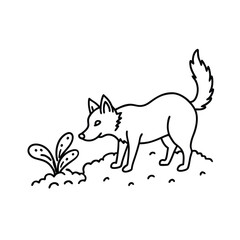 Dog burrowing into garden dirt with energetic motion Vector illustration