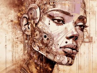 robotic portrait of a young woman 