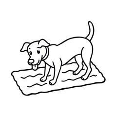 Dog playing with chew bone beside rug in neat room Vector illustration