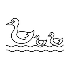 Line art of ducks swimming calmly in a row on pond Vector illustration