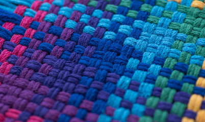 Close up of Cotton Woven Material in Rainbow Colors