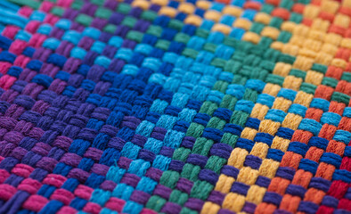 Close up of Cotton Woven Material in Rainbow Colors