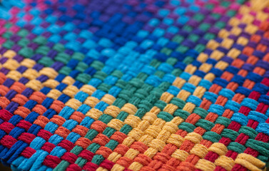 Close up of Cotton Woven Material in Rainbow Colors