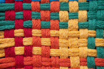 Close up of Cotton Woven Material in Rainbow Colors