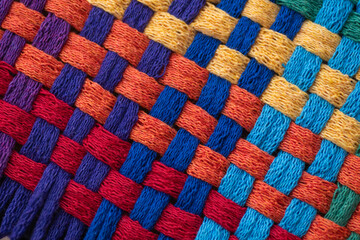 Close up of Cotton Woven Material in Rainbow Colors