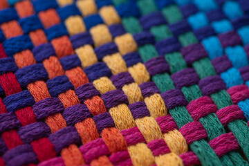 Close up of Cotton Woven Material in Rainbow Colors