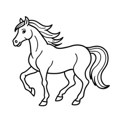 Horse trotting through grassy meadow with flowing mane Vector illustration